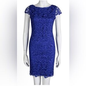 Alice + Olivia Royal Blue Cocktail Dress Lace Key Hole Back Size 6 Cap Sleeve
